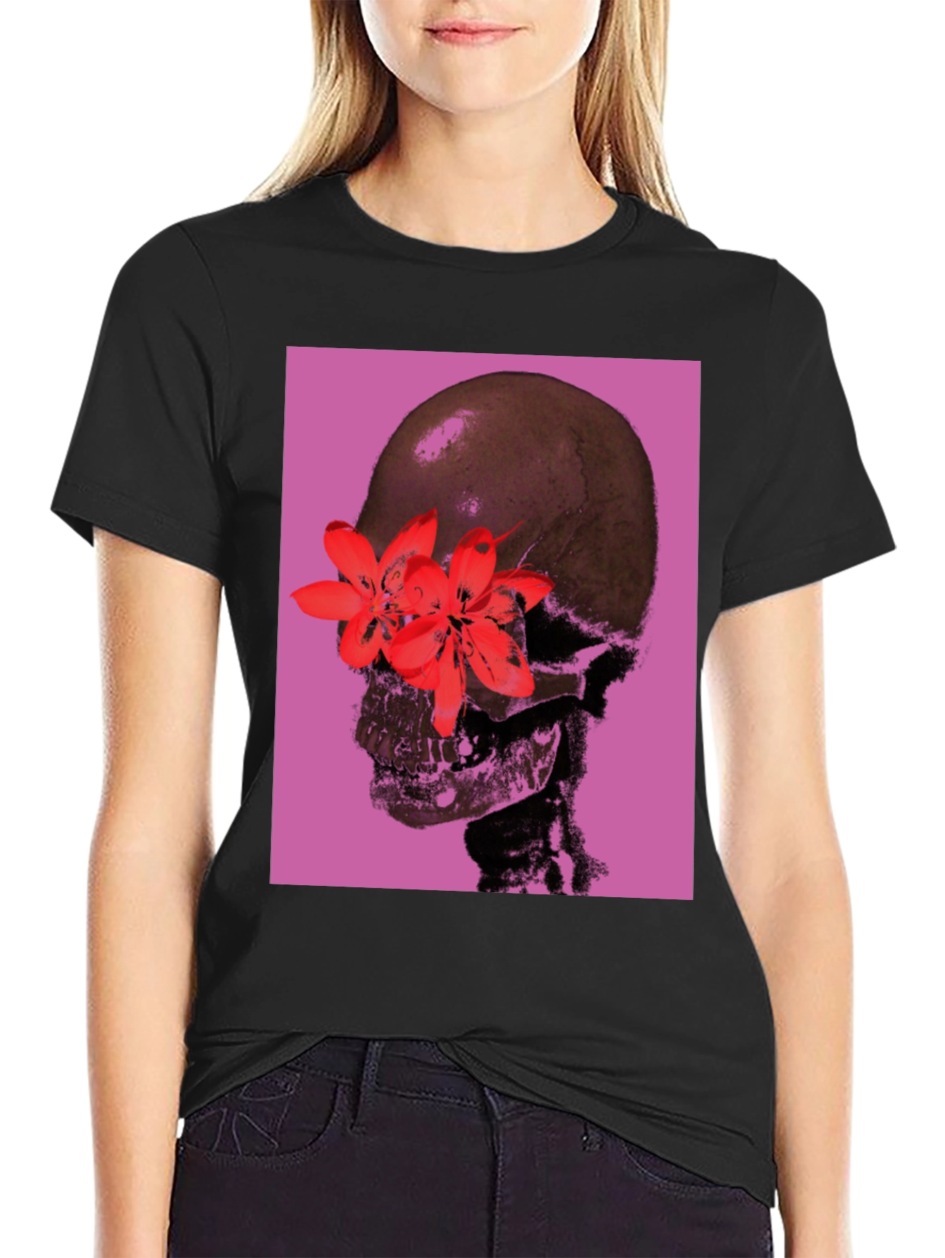 Skull & Flower Graphic T-Shirt