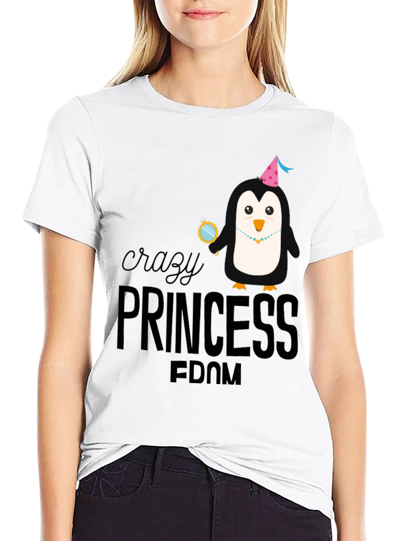 Crazy Princess Penguin T-Shirt - Fun Graphic Tee