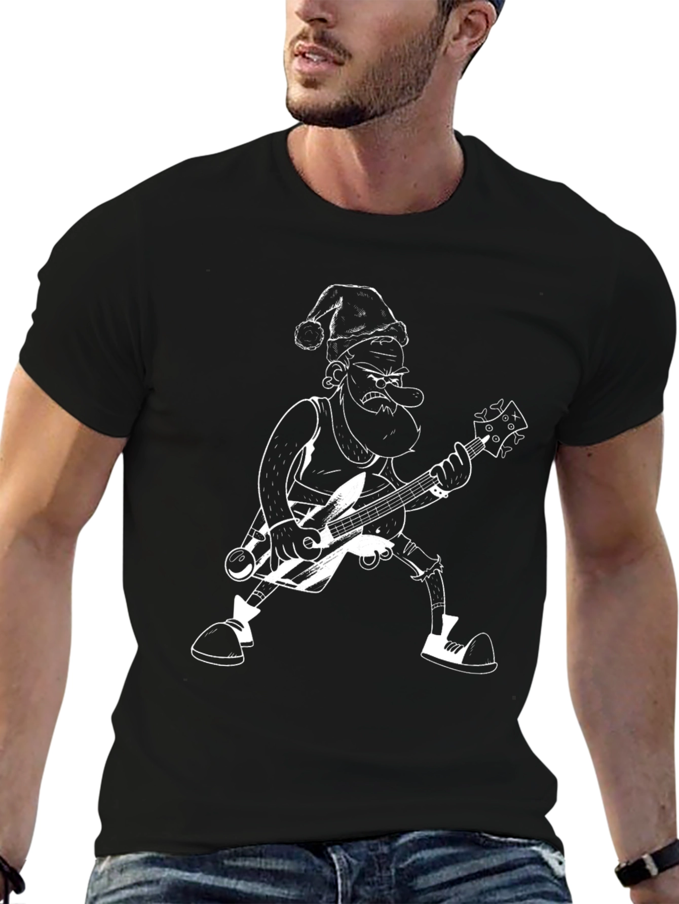Santa Rocker Tee - Cartoon Graphic T-Shirt