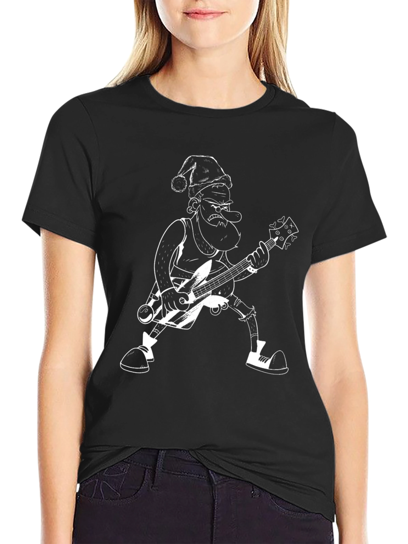 Santa Rocker Tee - Cartoon Graphic T-Shirt