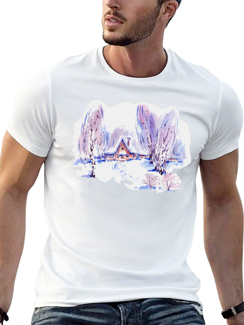 Winter Cabin Watercolor T-Shirt