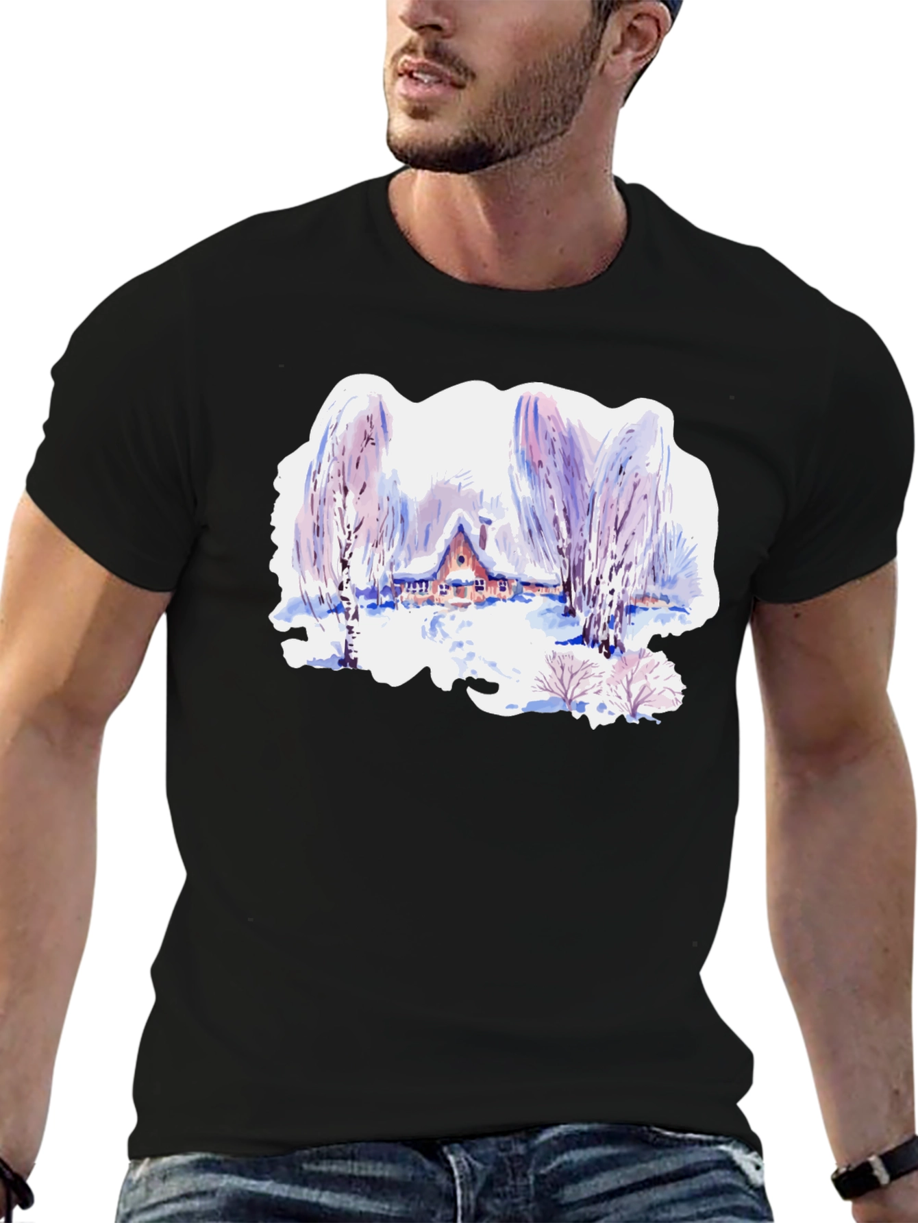 Winter Cabin Watercolor T-Shirt