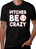 Pitches Be Crazy Black Cotton Graphic T-Shirt