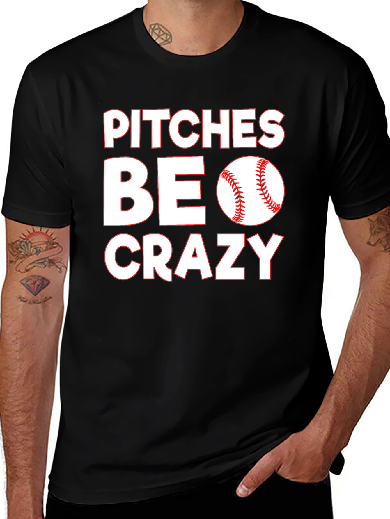 Pitches Be Crazy Black Cotton Graphic T-Shirt