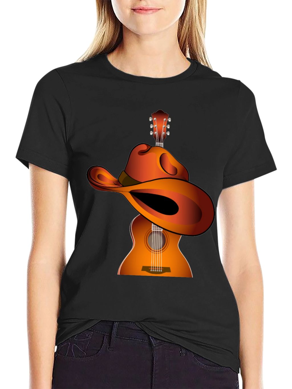 Guitar Cowboy Hat Graphic Tee - Musical Western Style