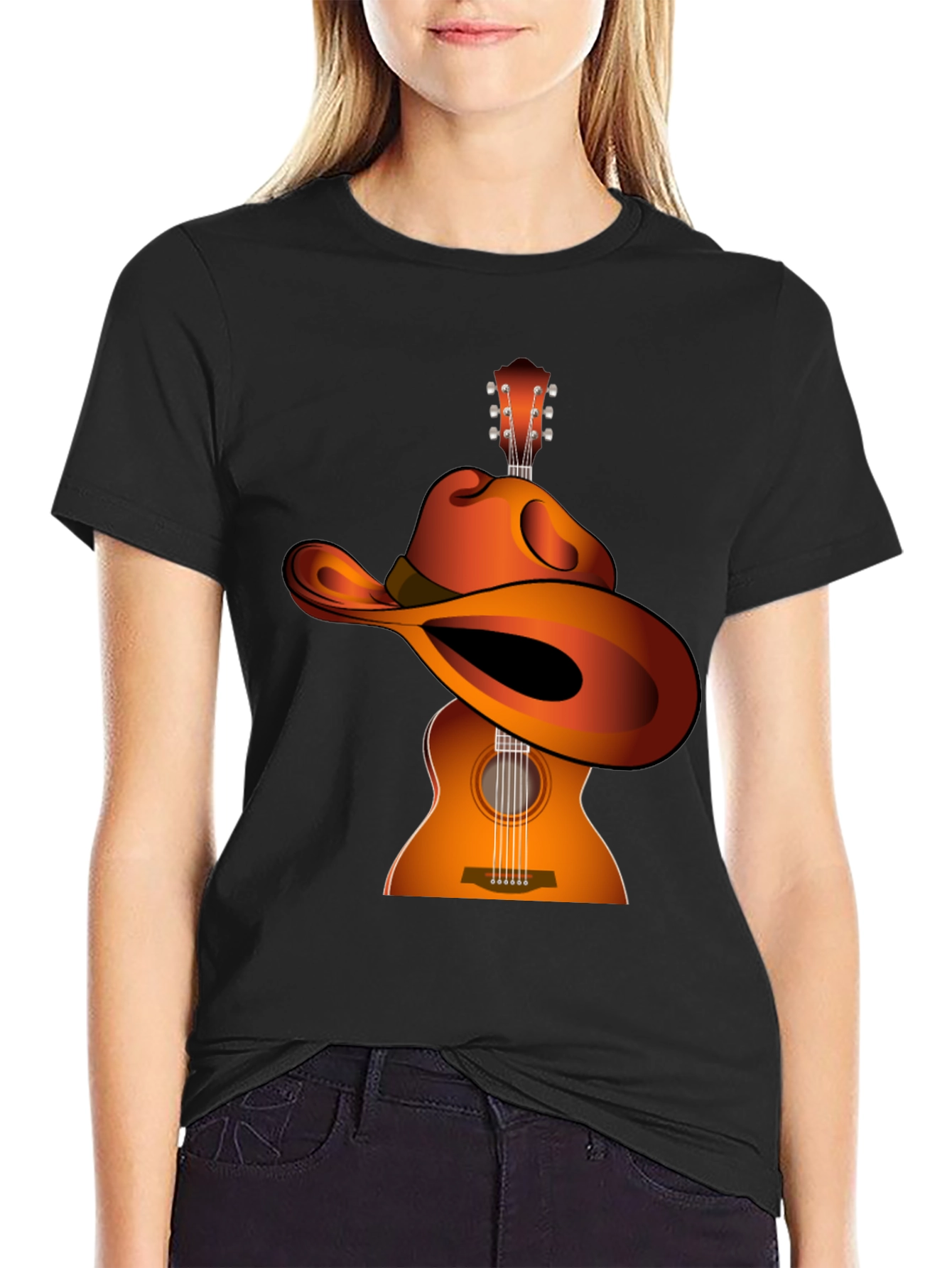 Guitar Cowboy Hat Graphic Tee - Musical Western Style