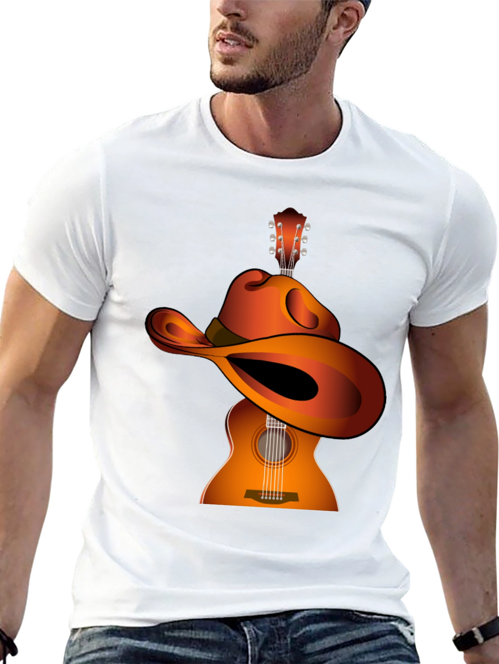 Guitar Cowboy Hat Graphic Tee - Musical Western Style