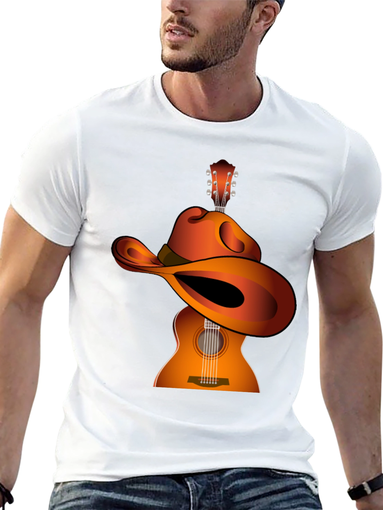 Guitar Cowboy Hat Graphic Tee - Musical Western Style