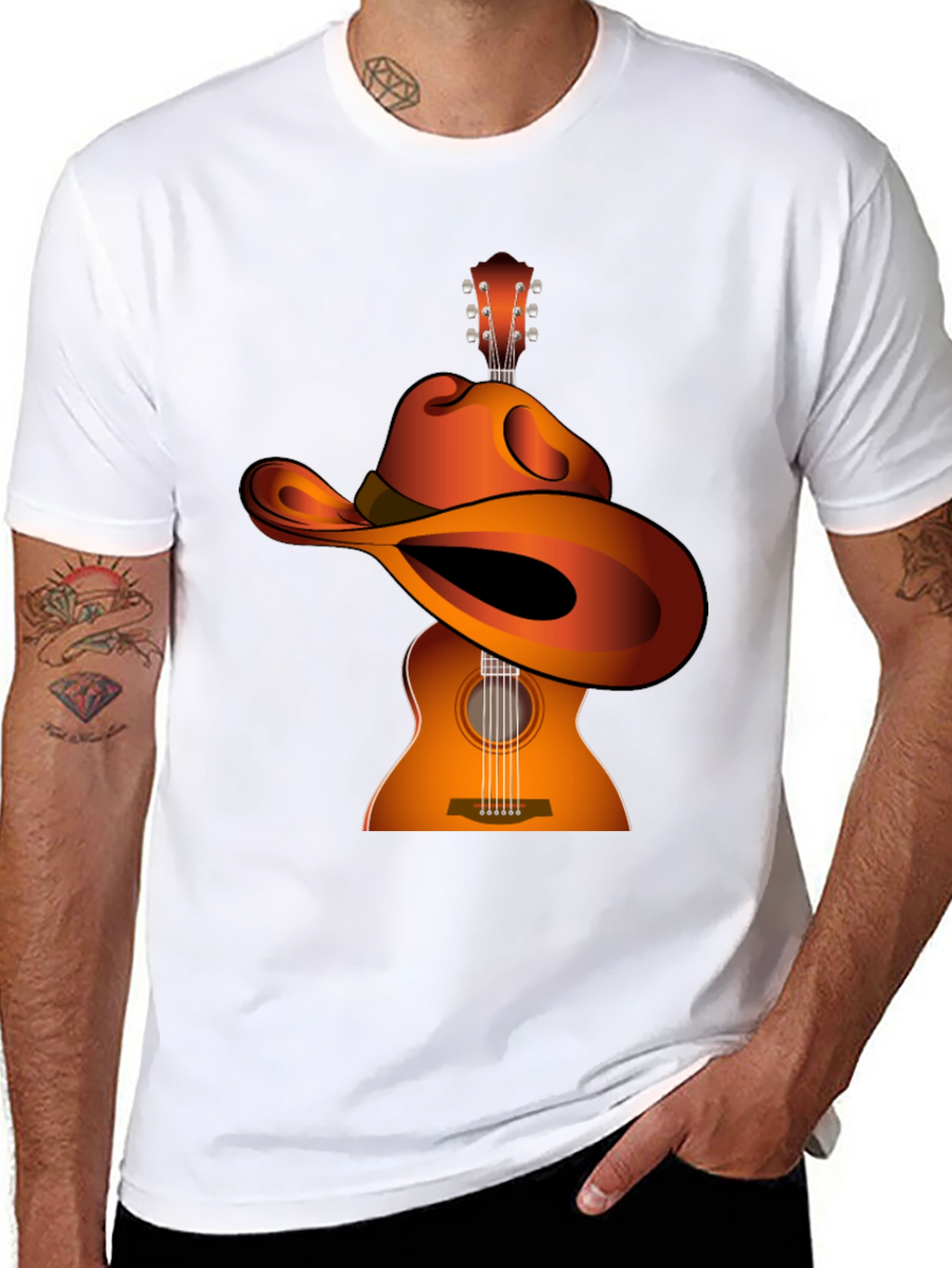 Guitar Cowboy Hat Graphic Tee - Musical Western Style