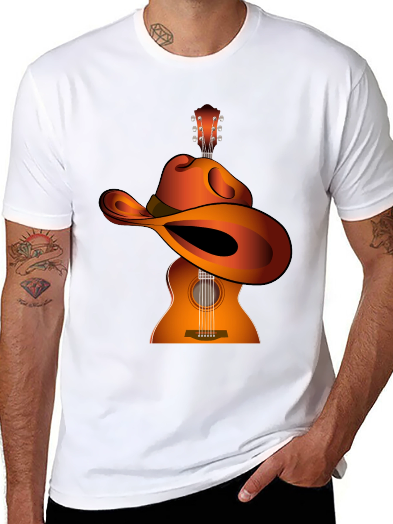 Guitar Cowboy Hat Graphic Tee - Musical Western Style