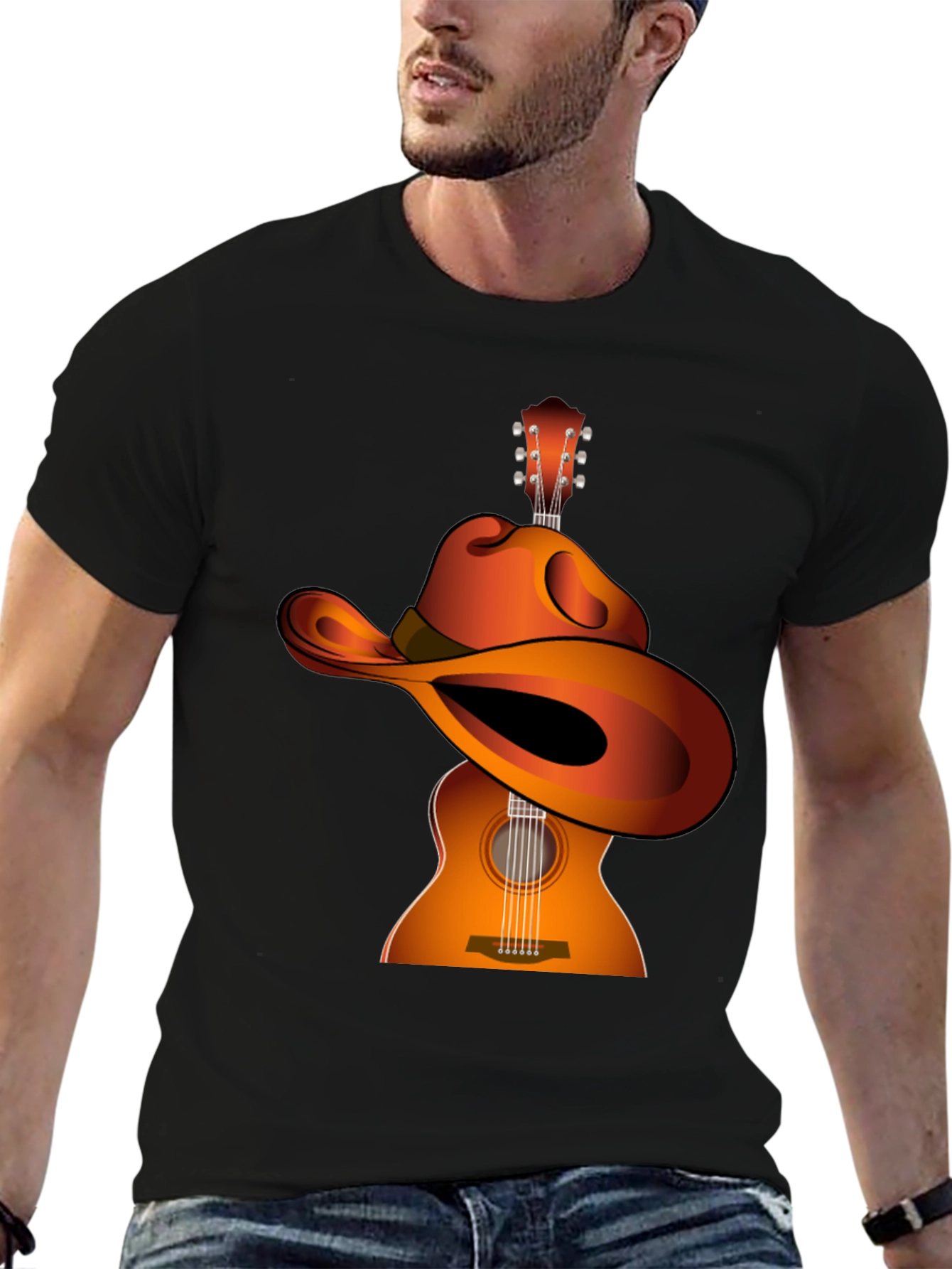 Guitar Cowboy Hat Graphic Tee - Musical Western Style