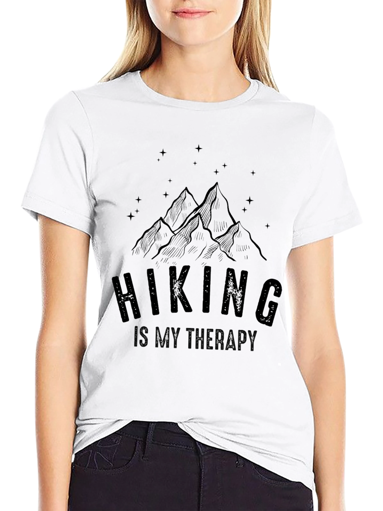 Hiking Is My Therapy Black Graphic Tee
