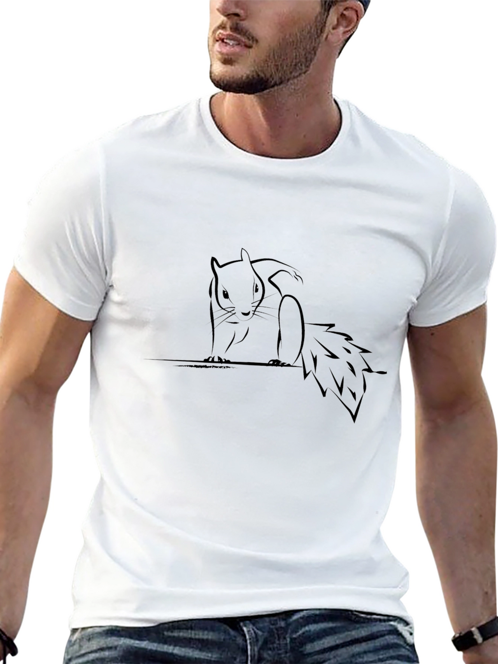 Squirrel Graphic Black T-Shirt - Minimalist Design