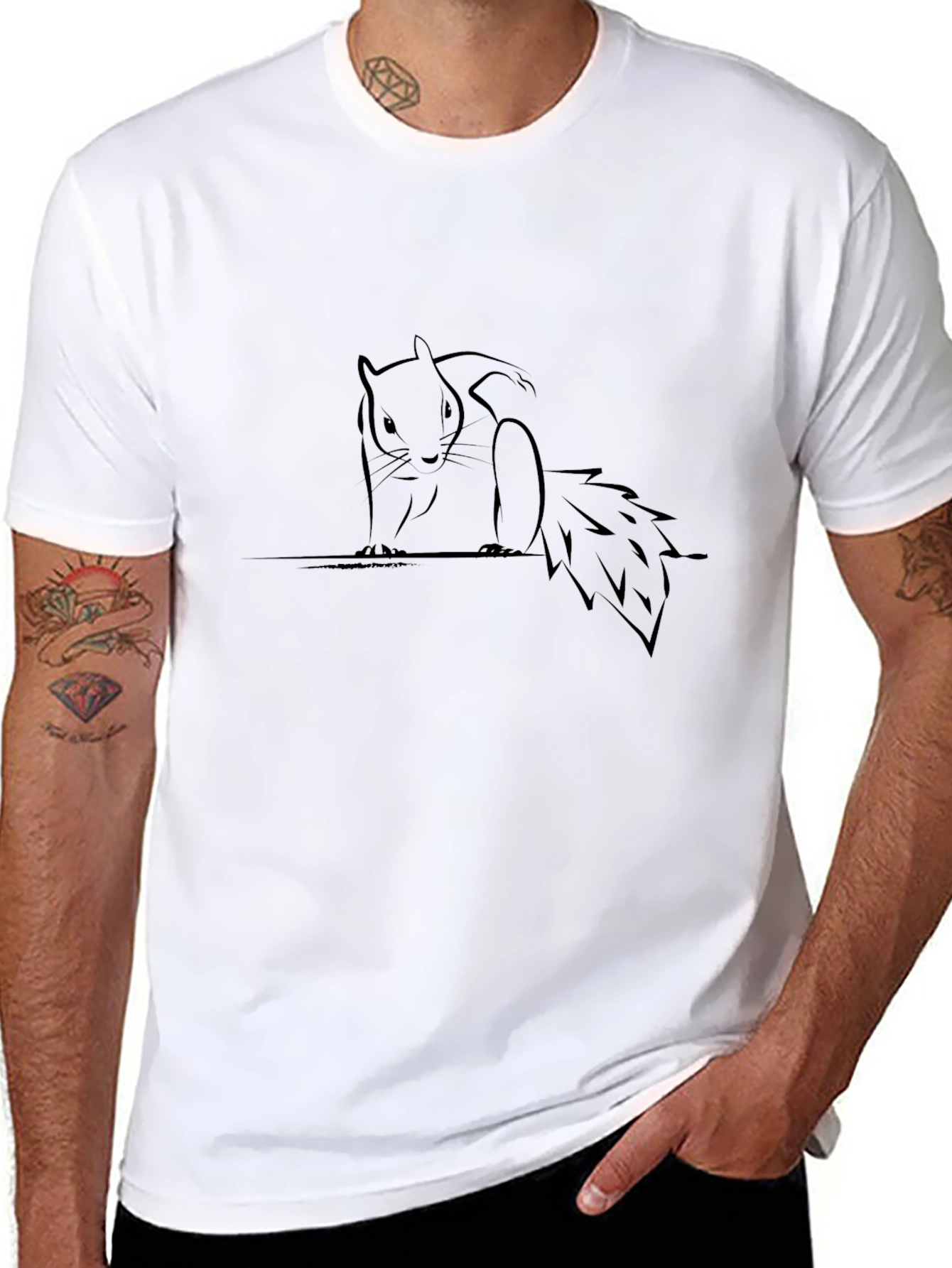 Squirrel Graphic Black T-Shirt - Minimalist Design