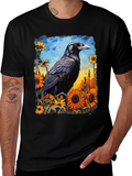 Raven & Sunflower Graphic T-Shirt - Unique Art Tee