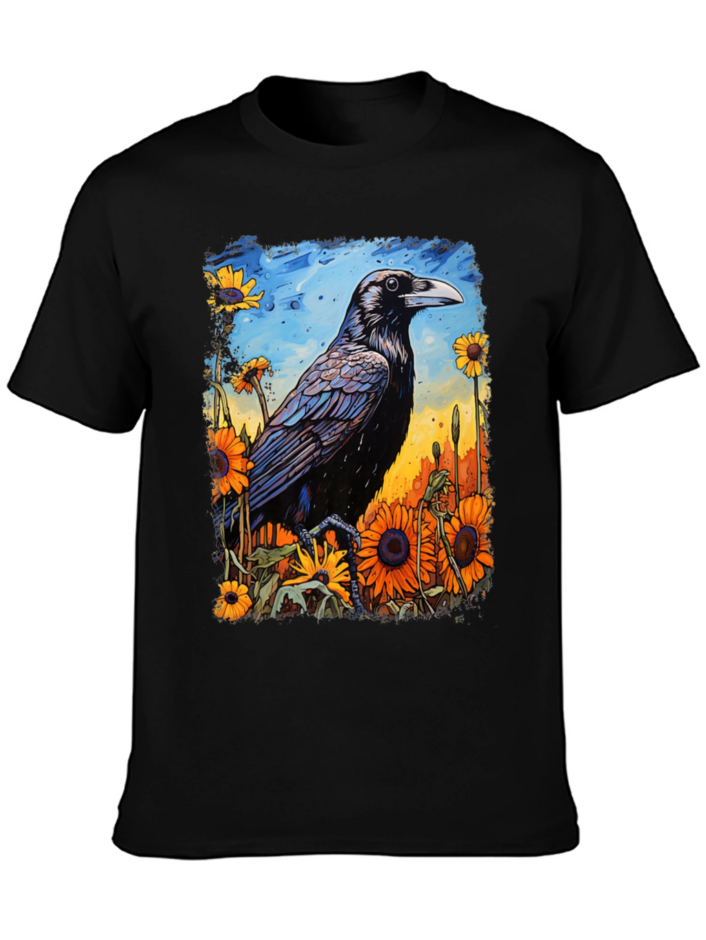 Raven & Sunflower Graphic T-Shirt - Unique Art Tee