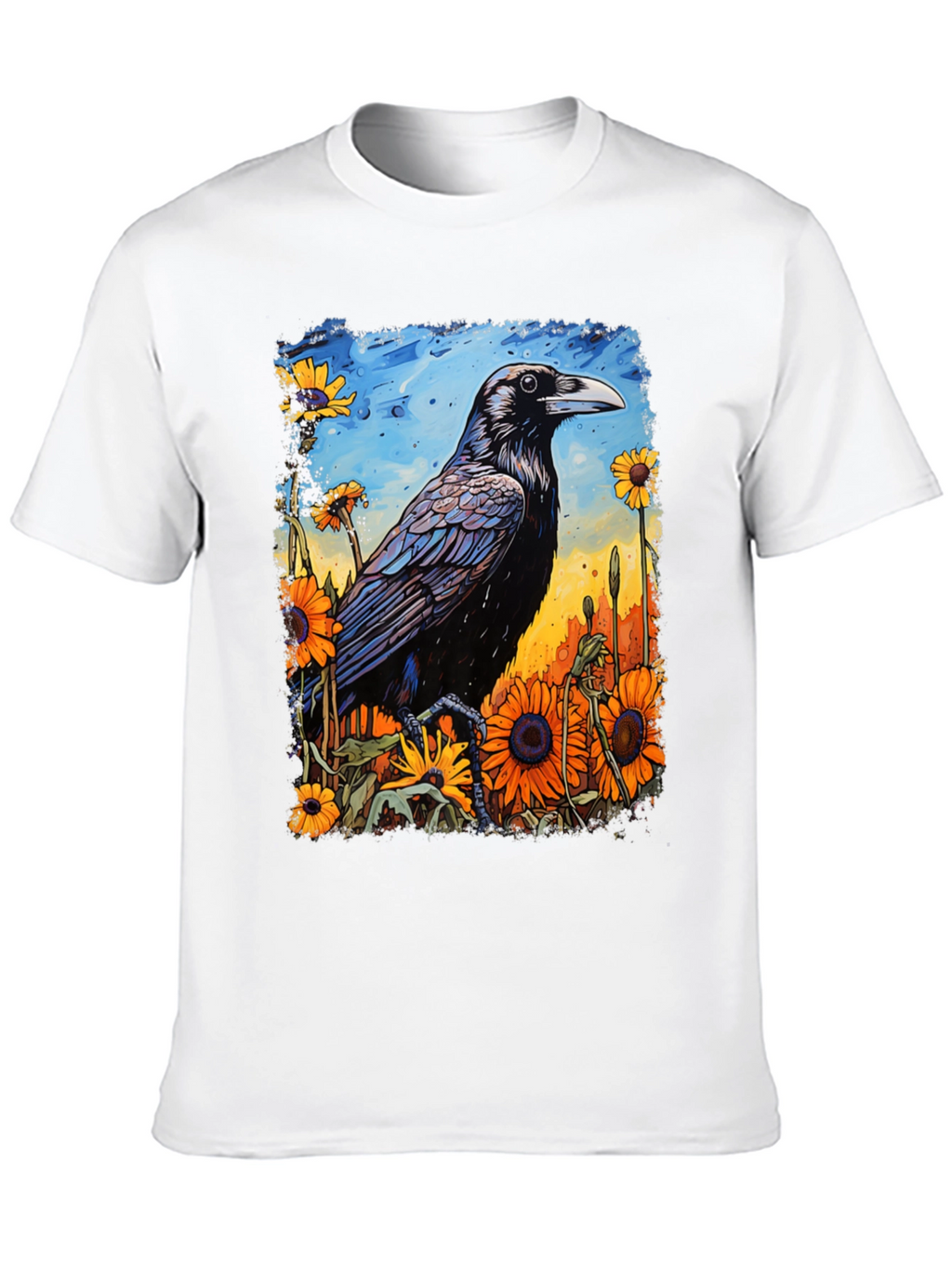 Raven & Sunflower Graphic T-Shirt - Unique Art Tee