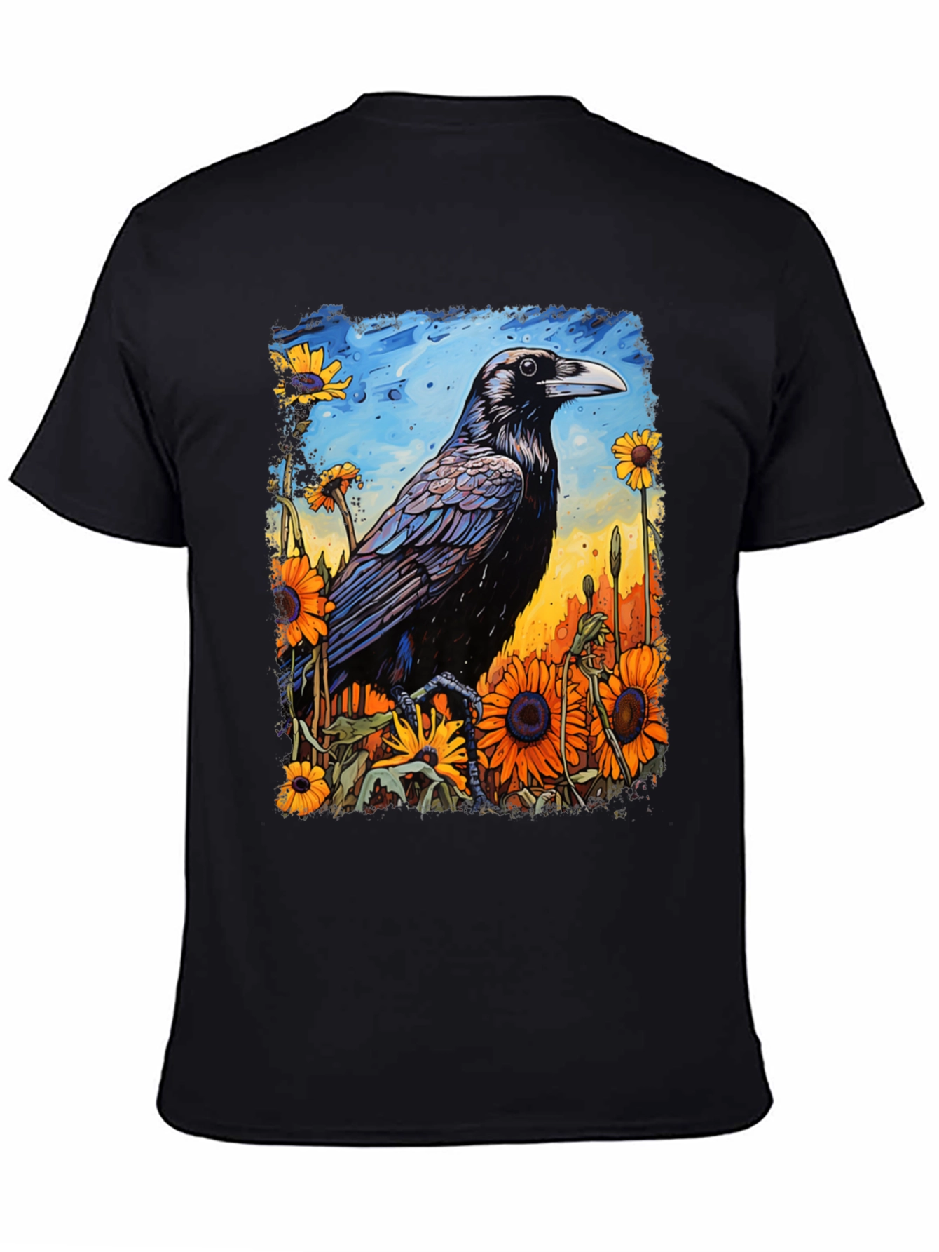 Raven & Sunflower Graphic T-Shirt - Unique Art Tee