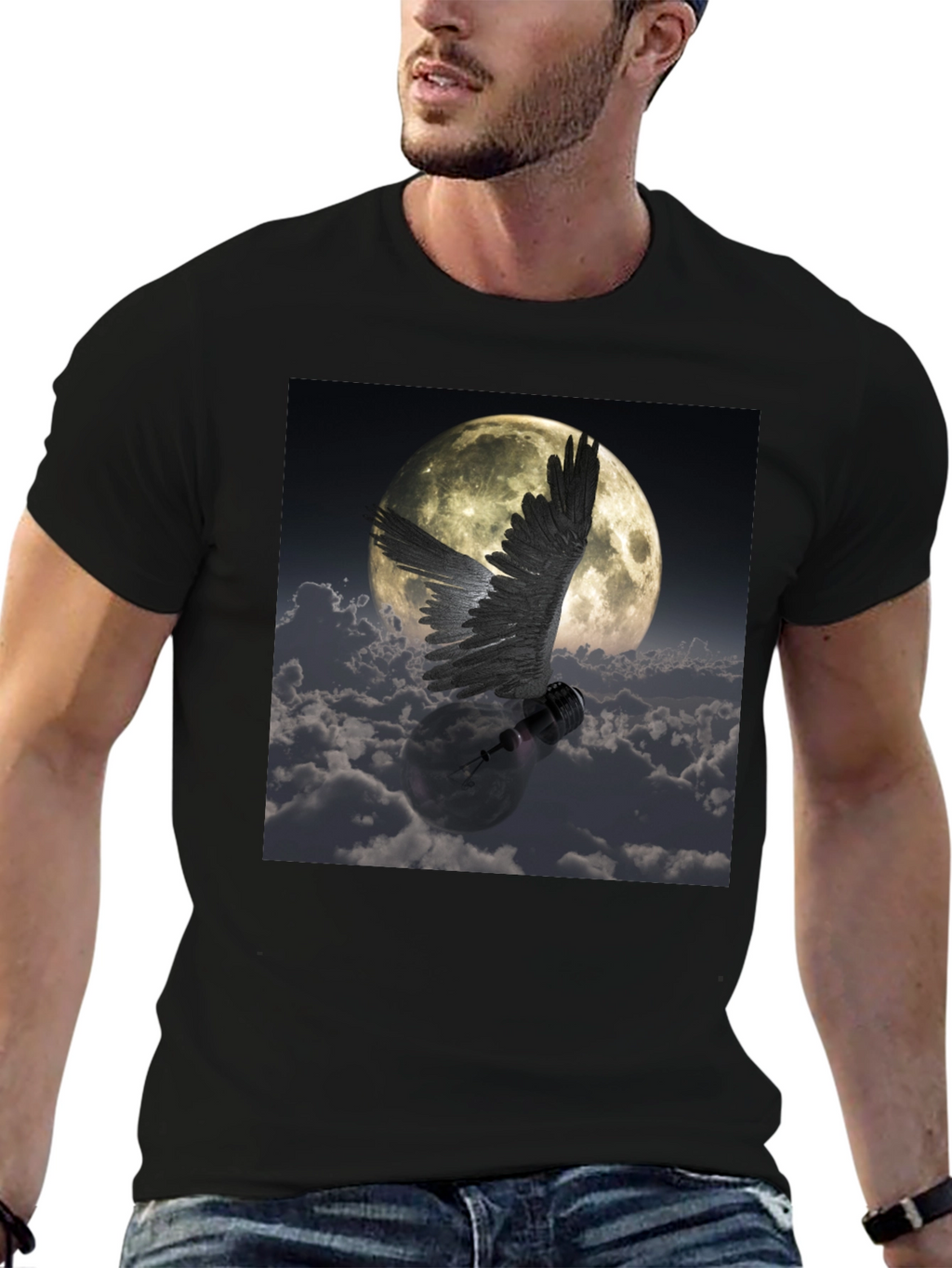 Winged Lightbulb Moon Graphic T-Shirt