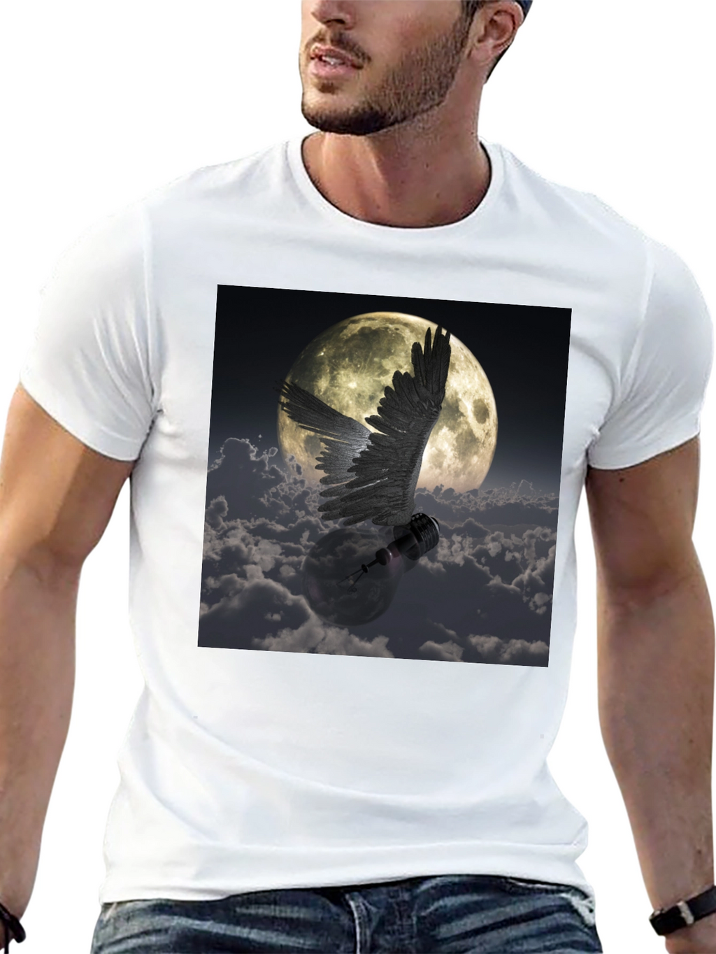 Winged Lightbulb Moon Graphic T-Shirt
