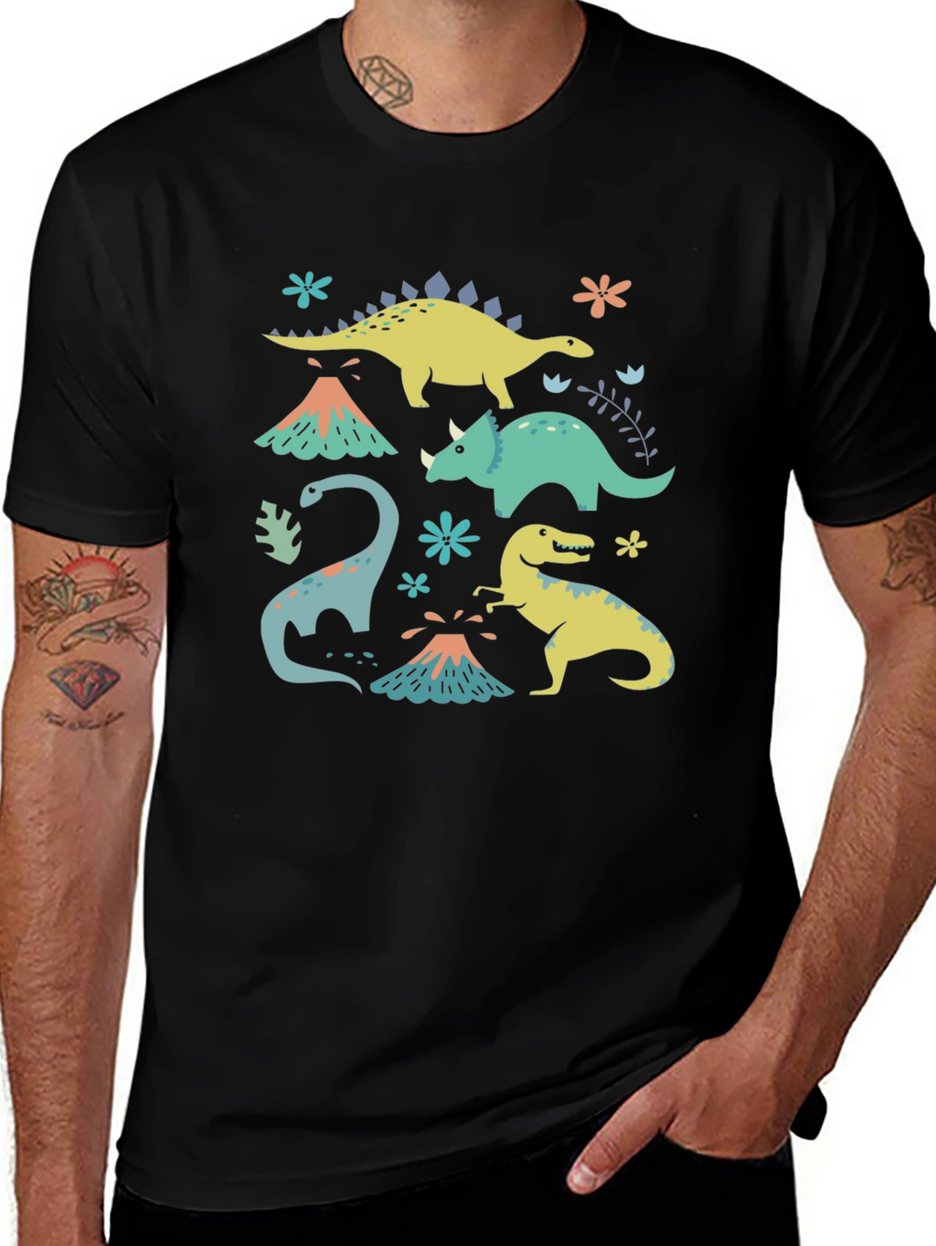 Dinosaur Graphic Print Black T-Shirt