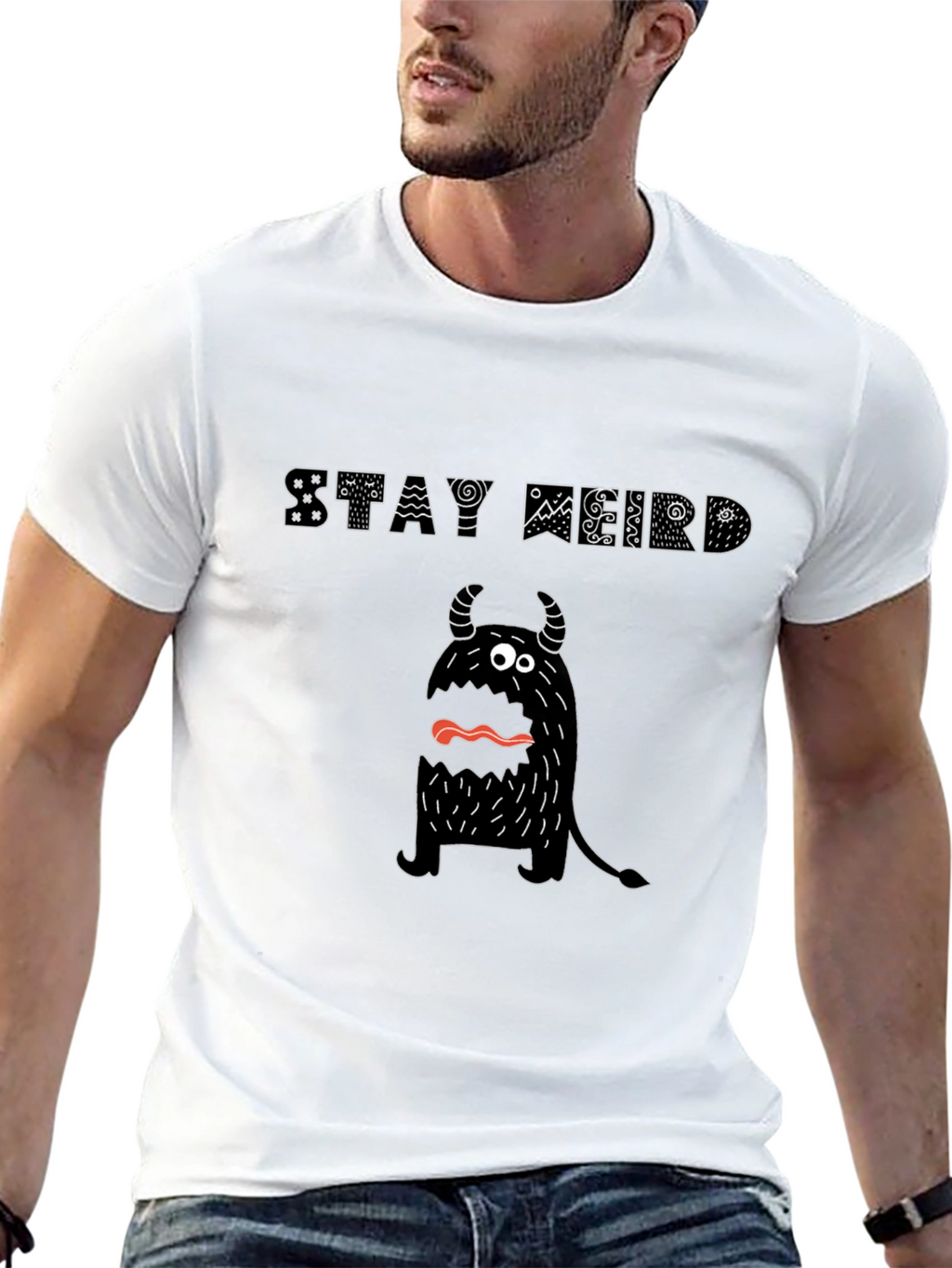 Stay Weird Monster Graphic Tee - Black Cotton T-Shirt