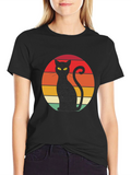 Retro Cat T-Shirt - Black Cat Silhouette