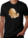 Cute Rabbit Print Black T-Shirt