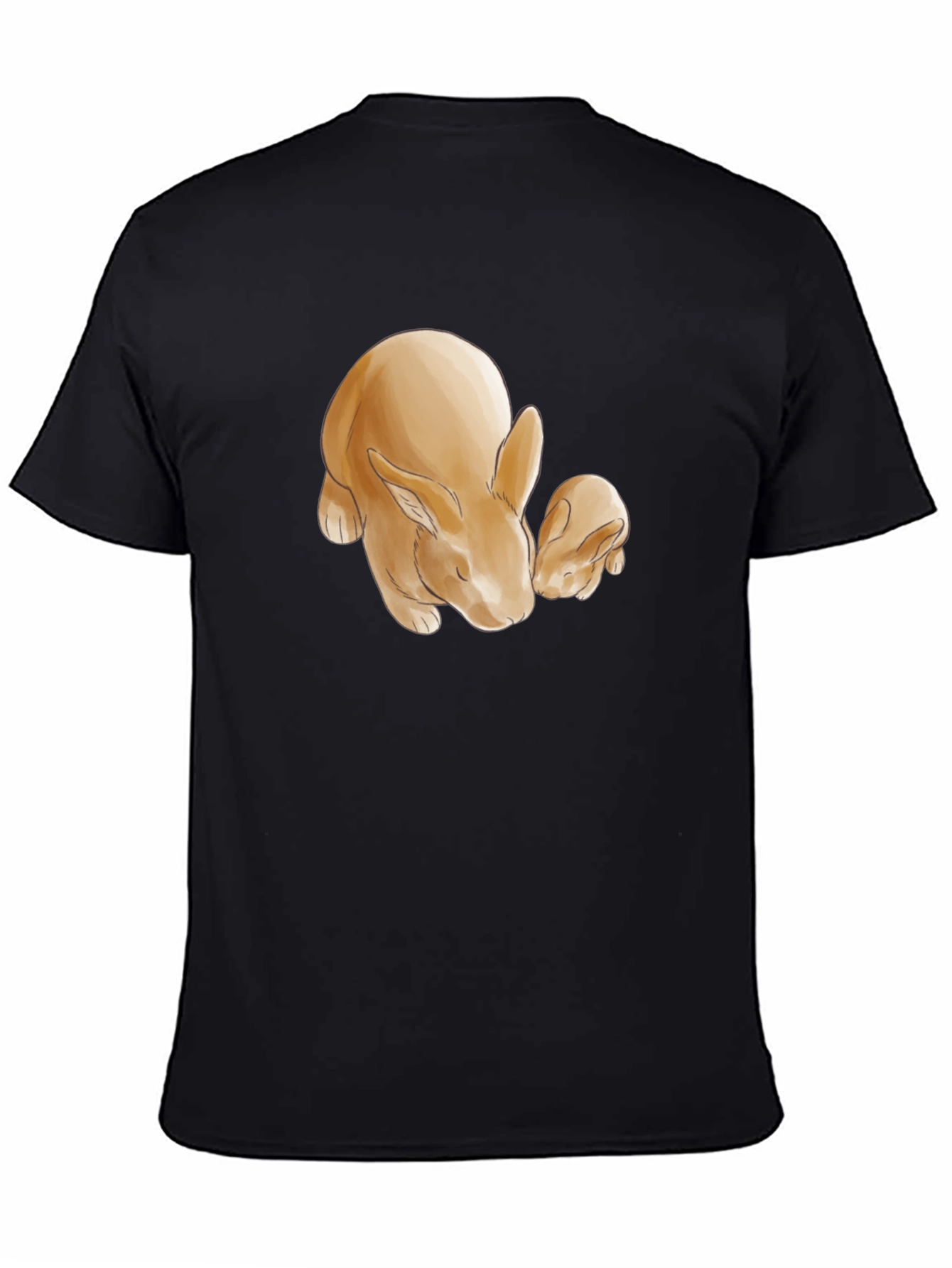 Cute Rabbit Print Black T-Shirt
