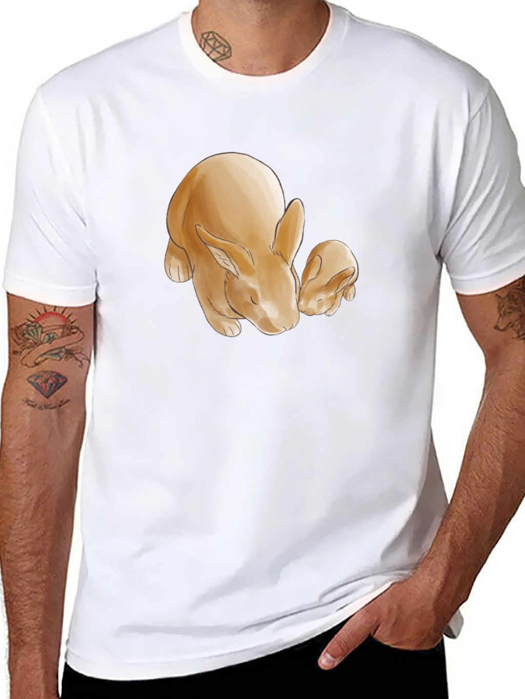 Cute Rabbit Print Black T-Shirt