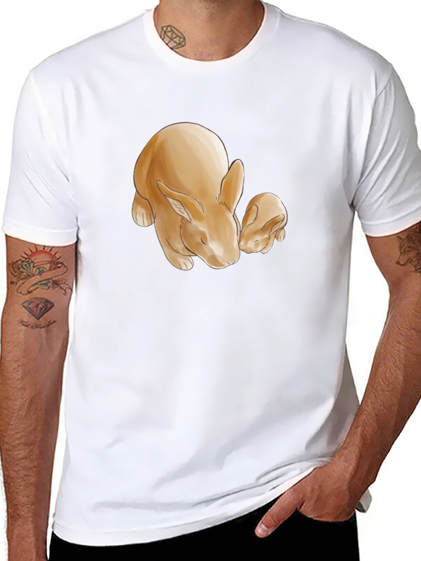 Cute Rabbit Print Black T-Shirt