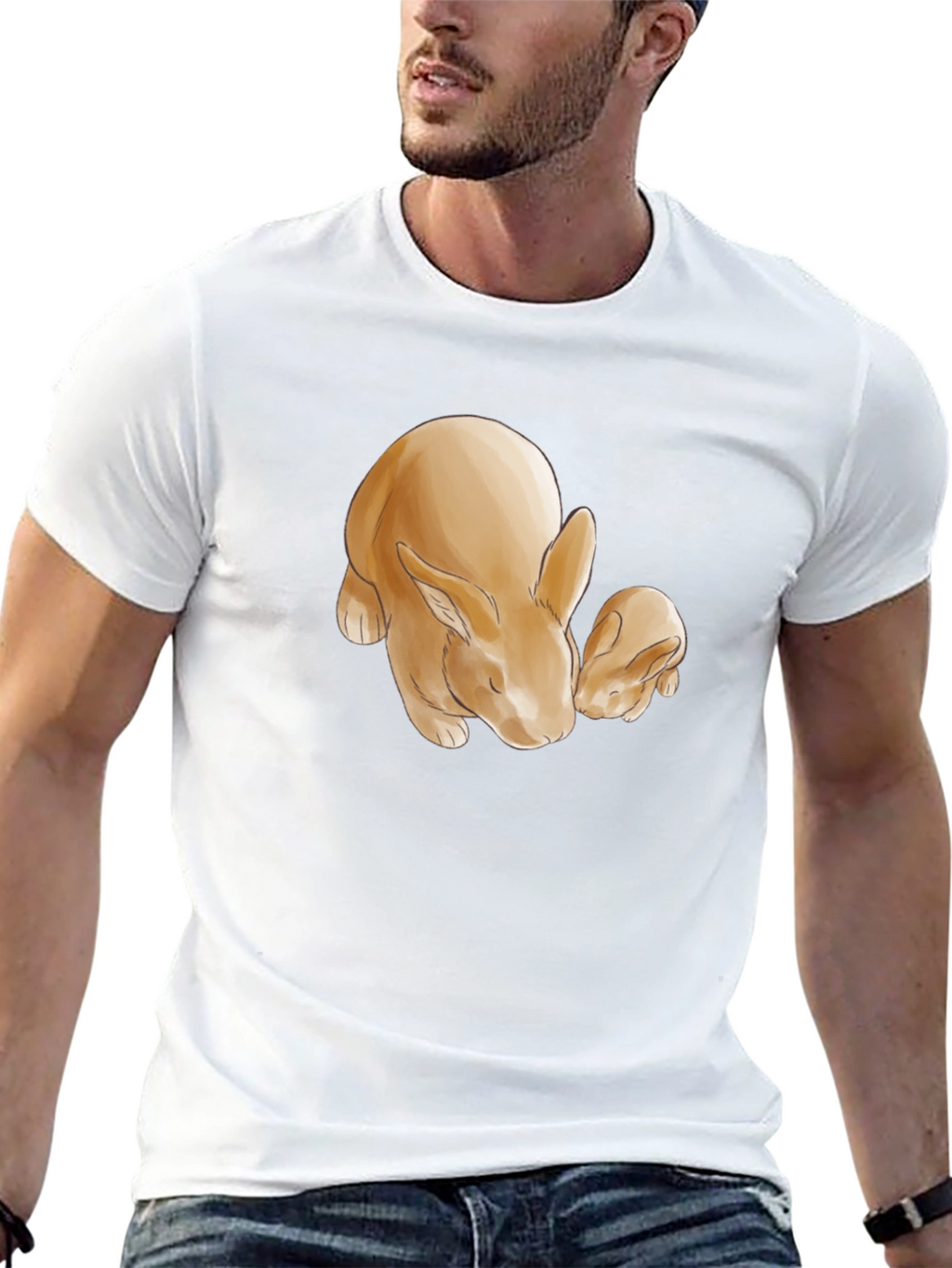 Cute Rabbit Print Black T-Shirt
