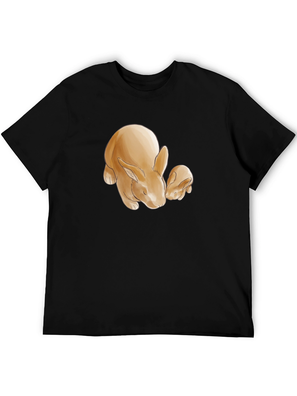 Cute Rabbit Print Black T-Shirt