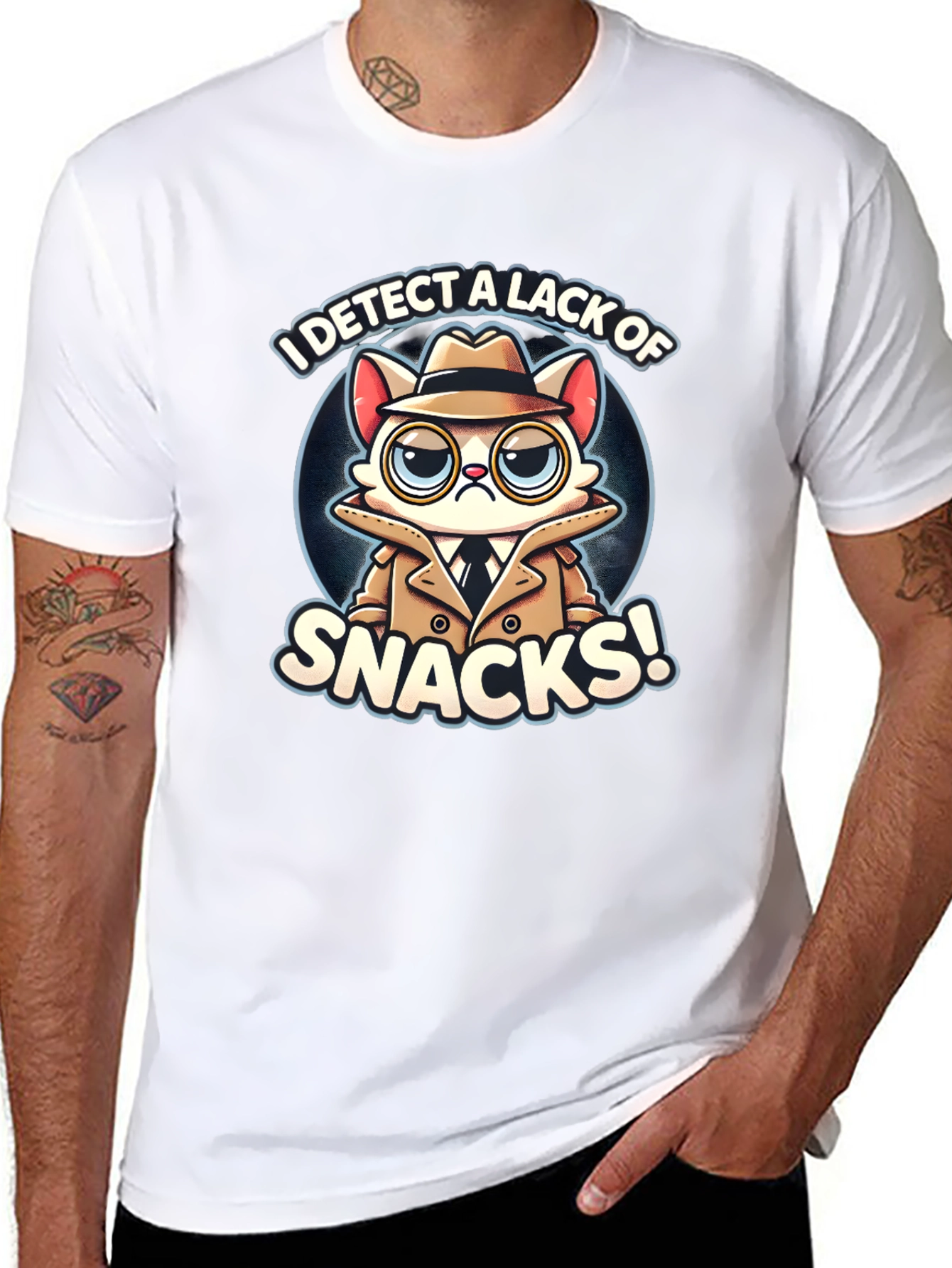 Detective Cat Snack T-Shirt - Funny Graphic Tee