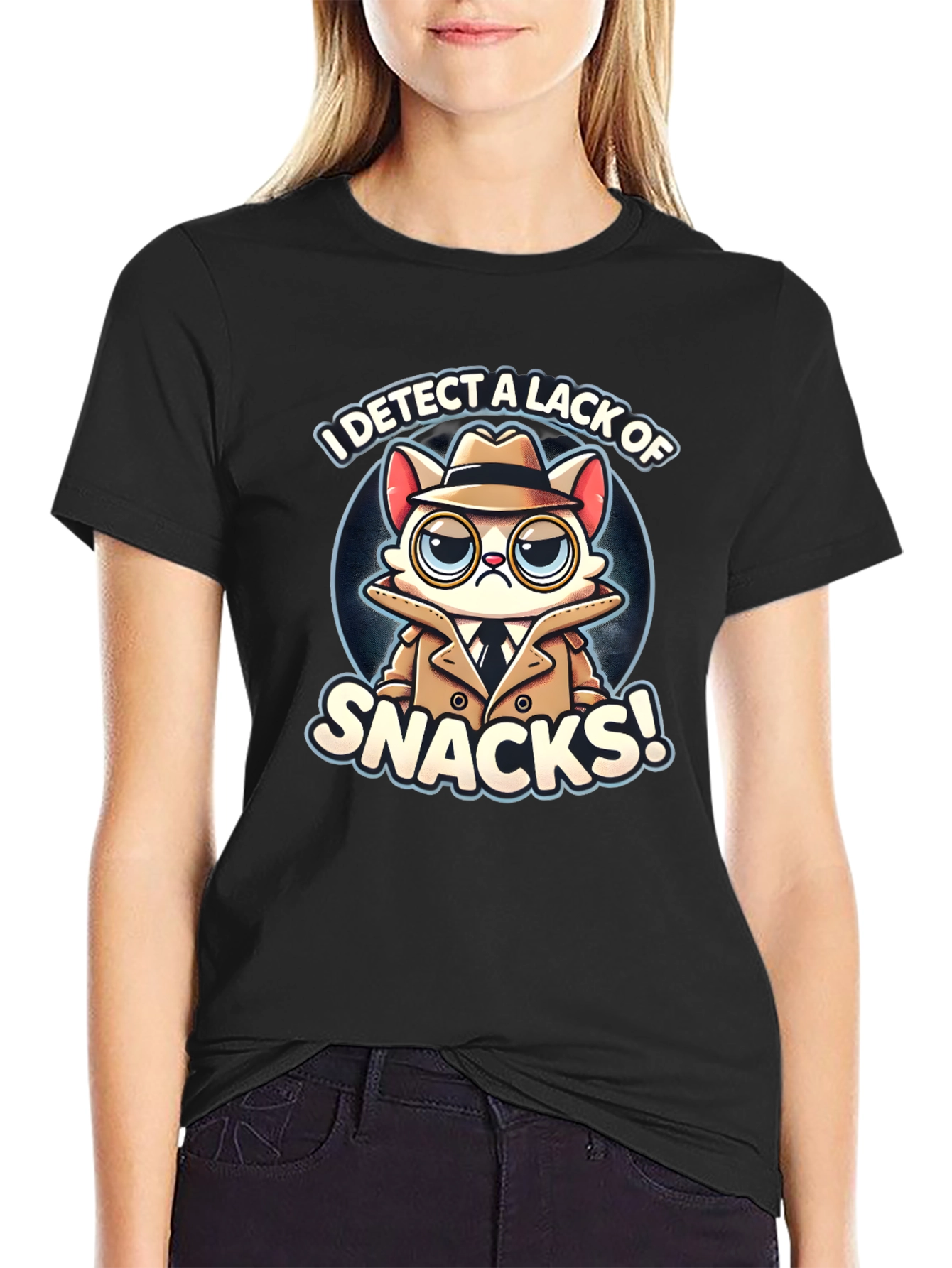 Detective Cat Snack T-Shirt - Funny Graphic Tee