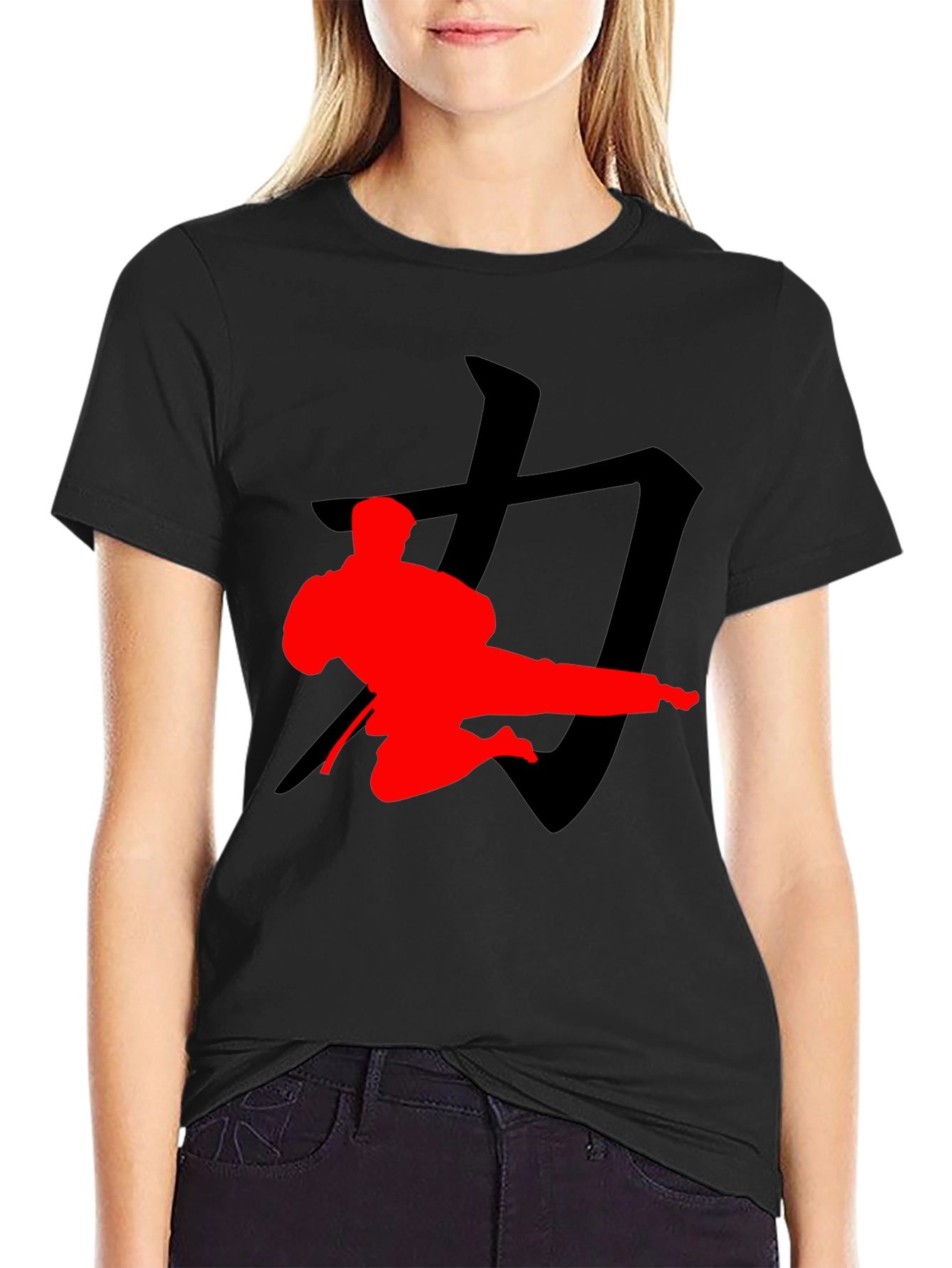 Karate Silhouette Graphic Tee - Black