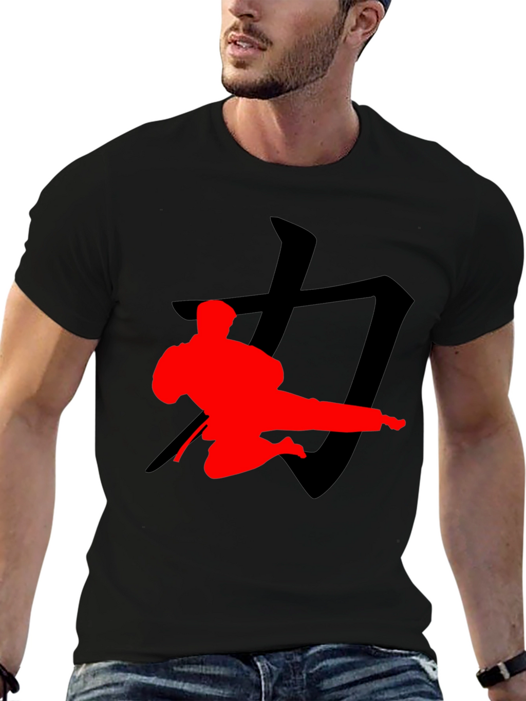 Karate Silhouette Graphic Tee - Black