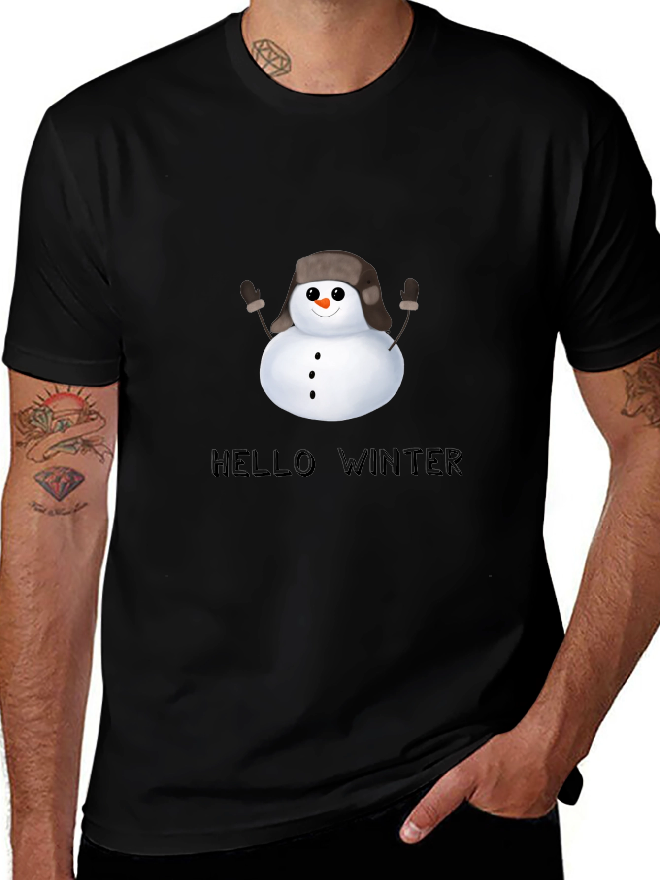 Hello Winter Snowman T-Shirt - Black