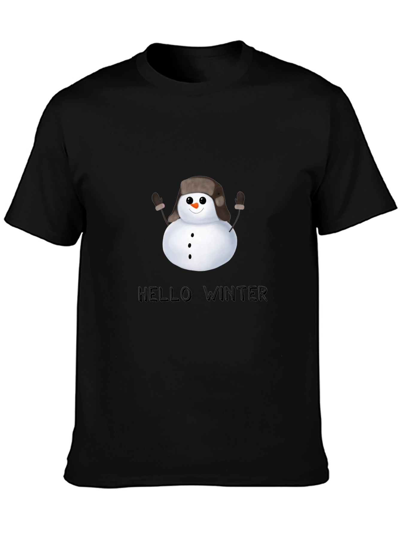 Hello Winter Snowman T-Shirt - Black