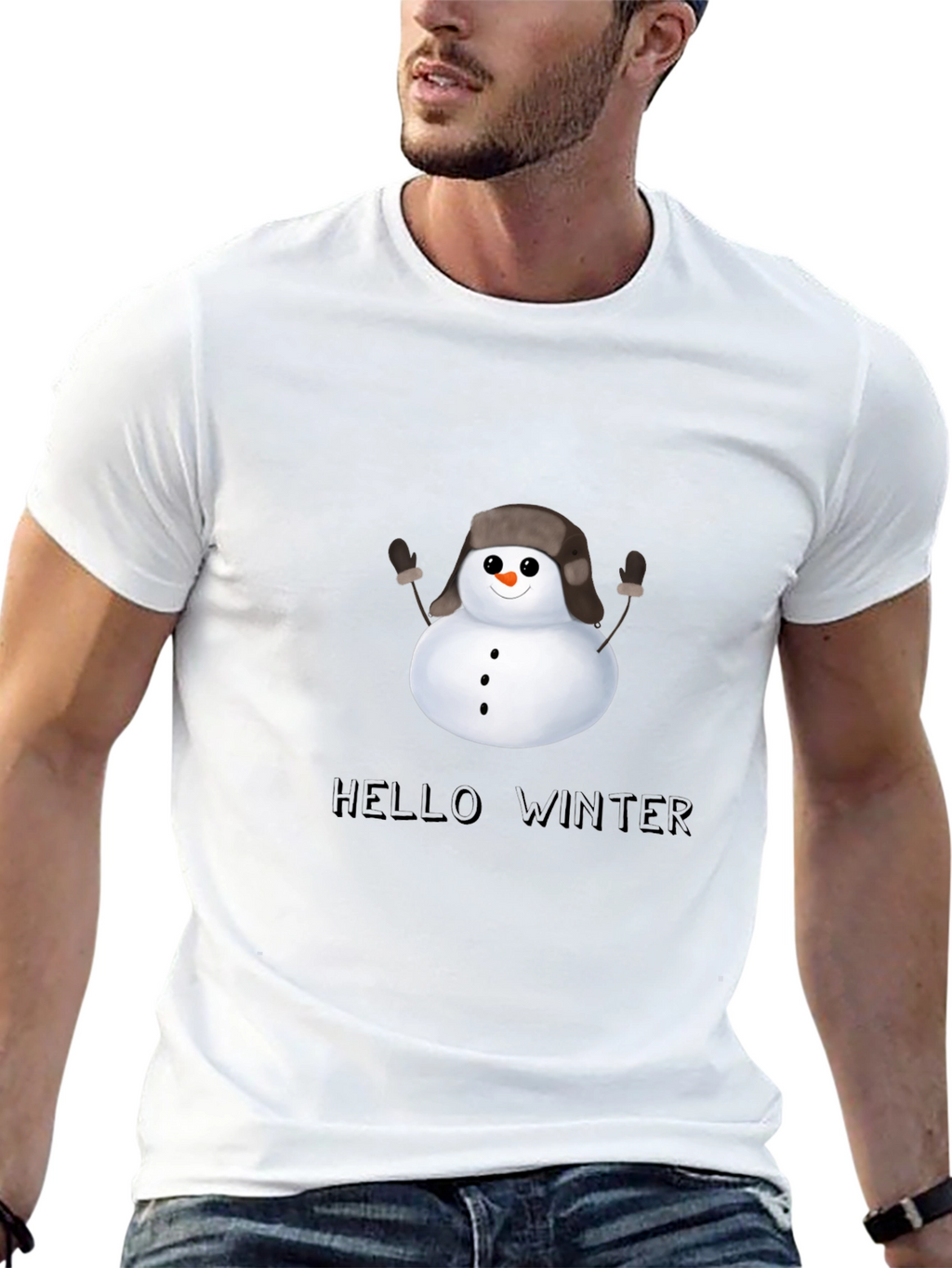 Hello Winter Snowman T-Shirt - Black
