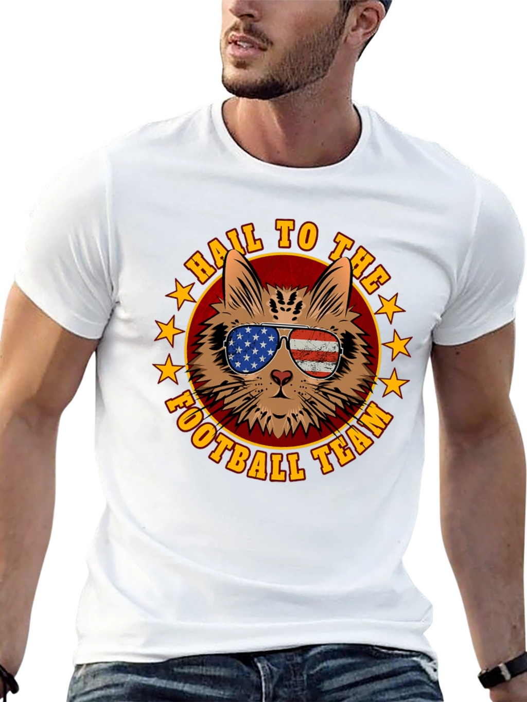 Patriotic Cat Football Fan T-Shirt