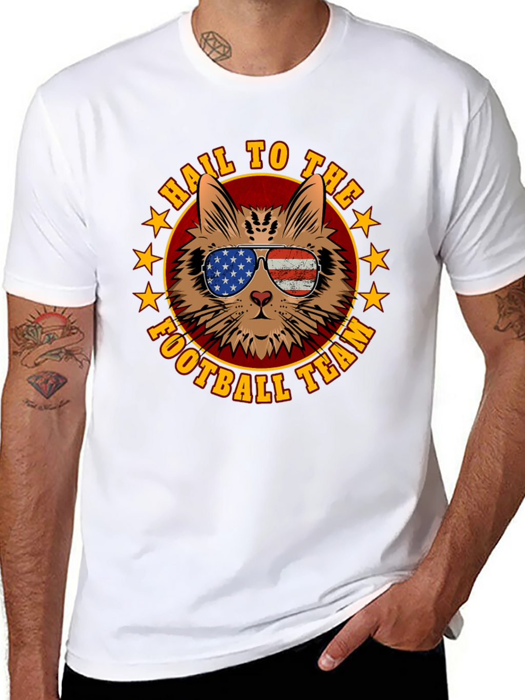 Patriotic Cat Football Fan T-Shirt