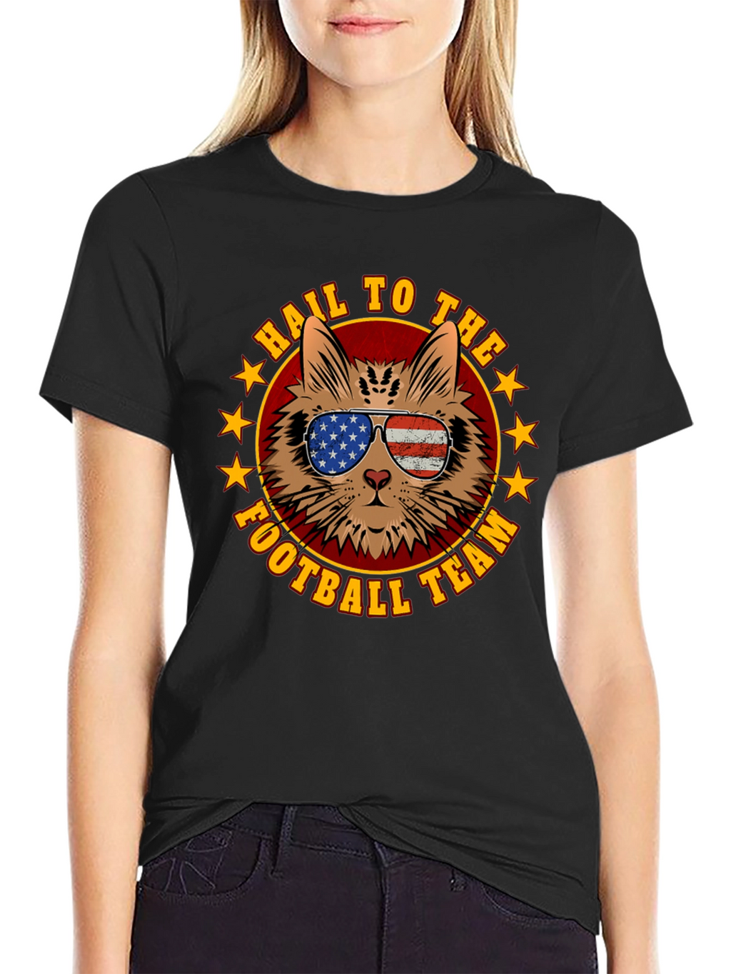 Patriotic Cat Football Fan T-Shirt