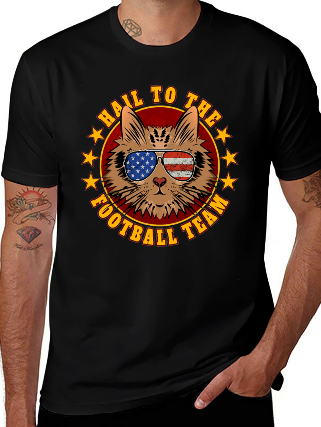Patriotic Cat Football Fan T-Shirt