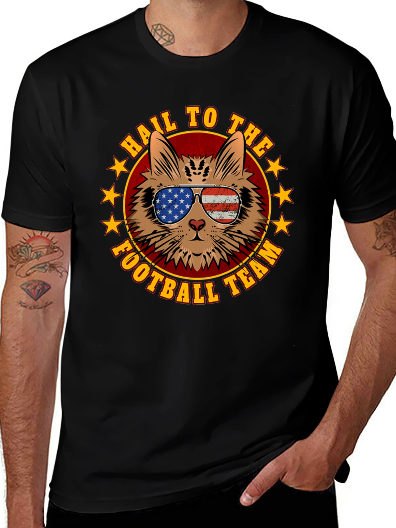 Patriotic Cat Football Fan T-Shirt