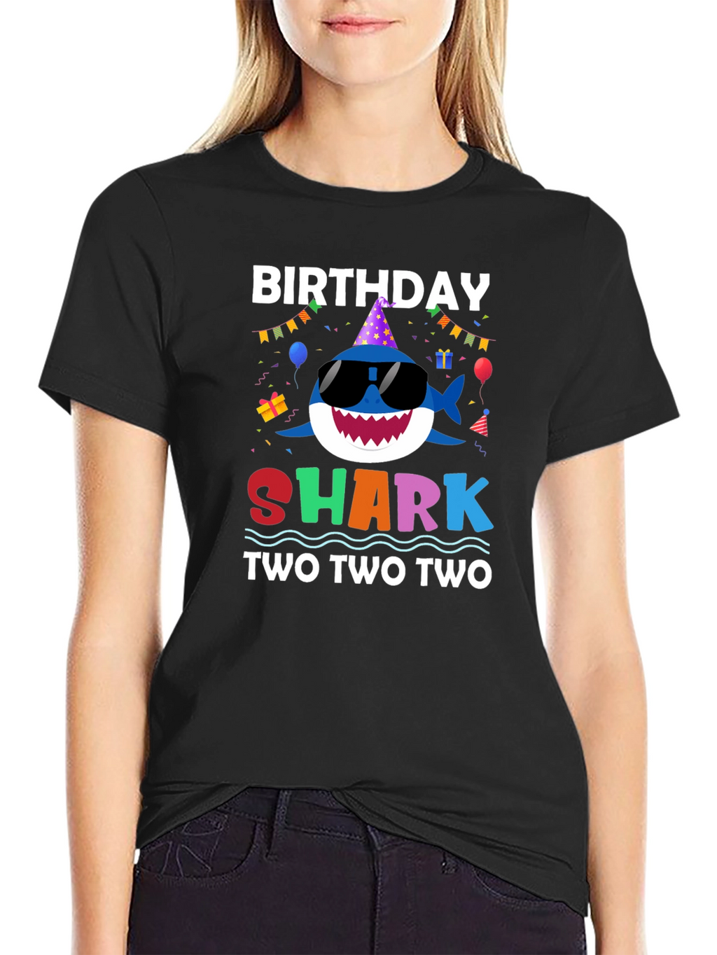 Birthday Shark Two Two Two Black T-Shirt