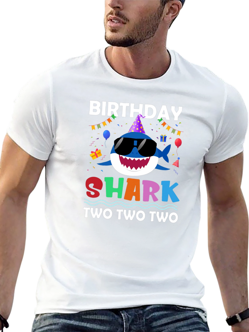 Birthday Shark Two Two Two Black T-Shirt