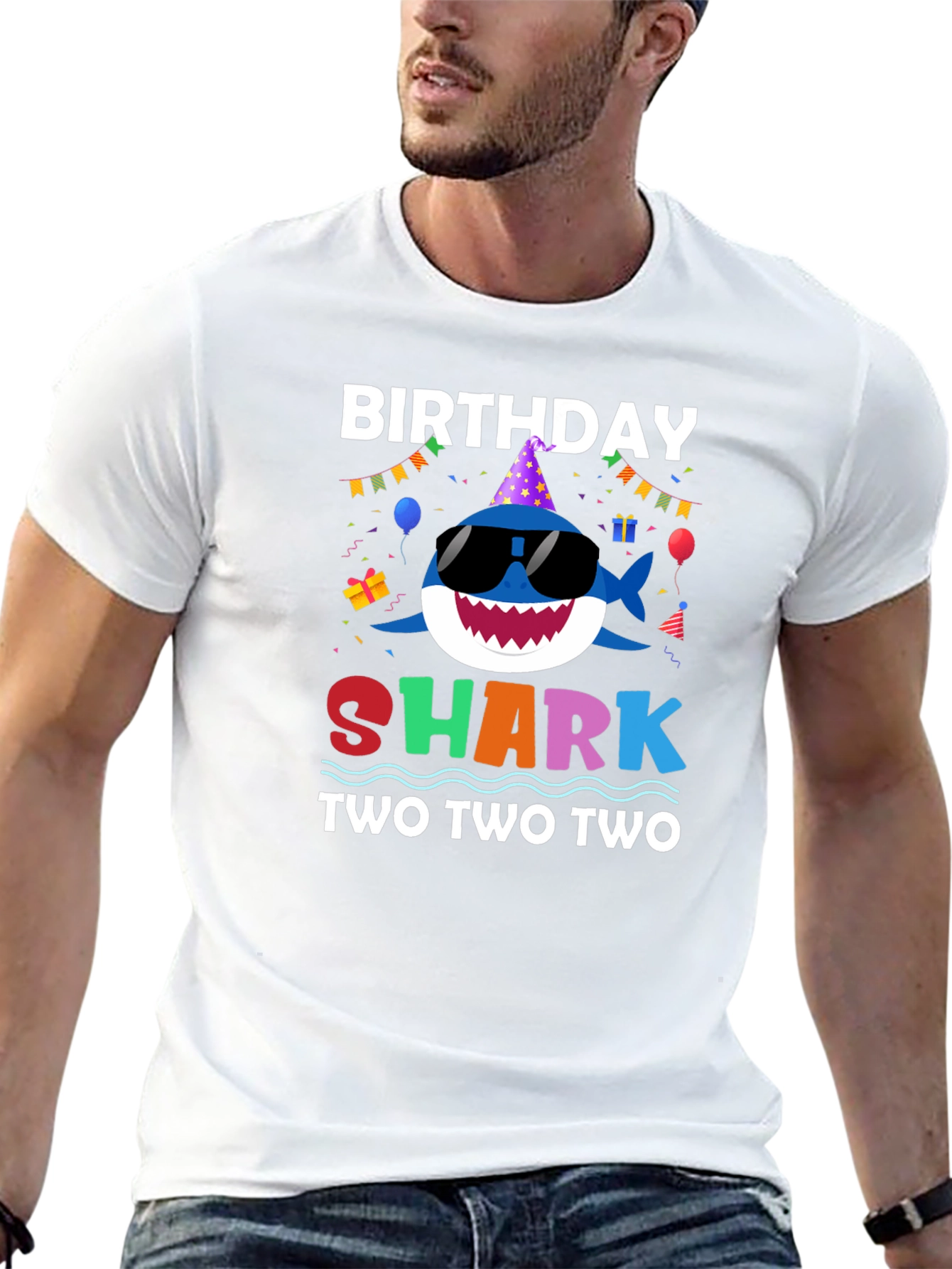 Birthday Shark Two Two Two Black T-Shirt
