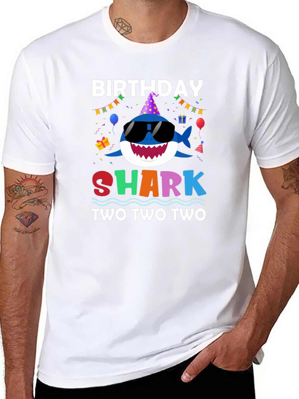 Birthday Shark Two Two Two Black T-Shirt