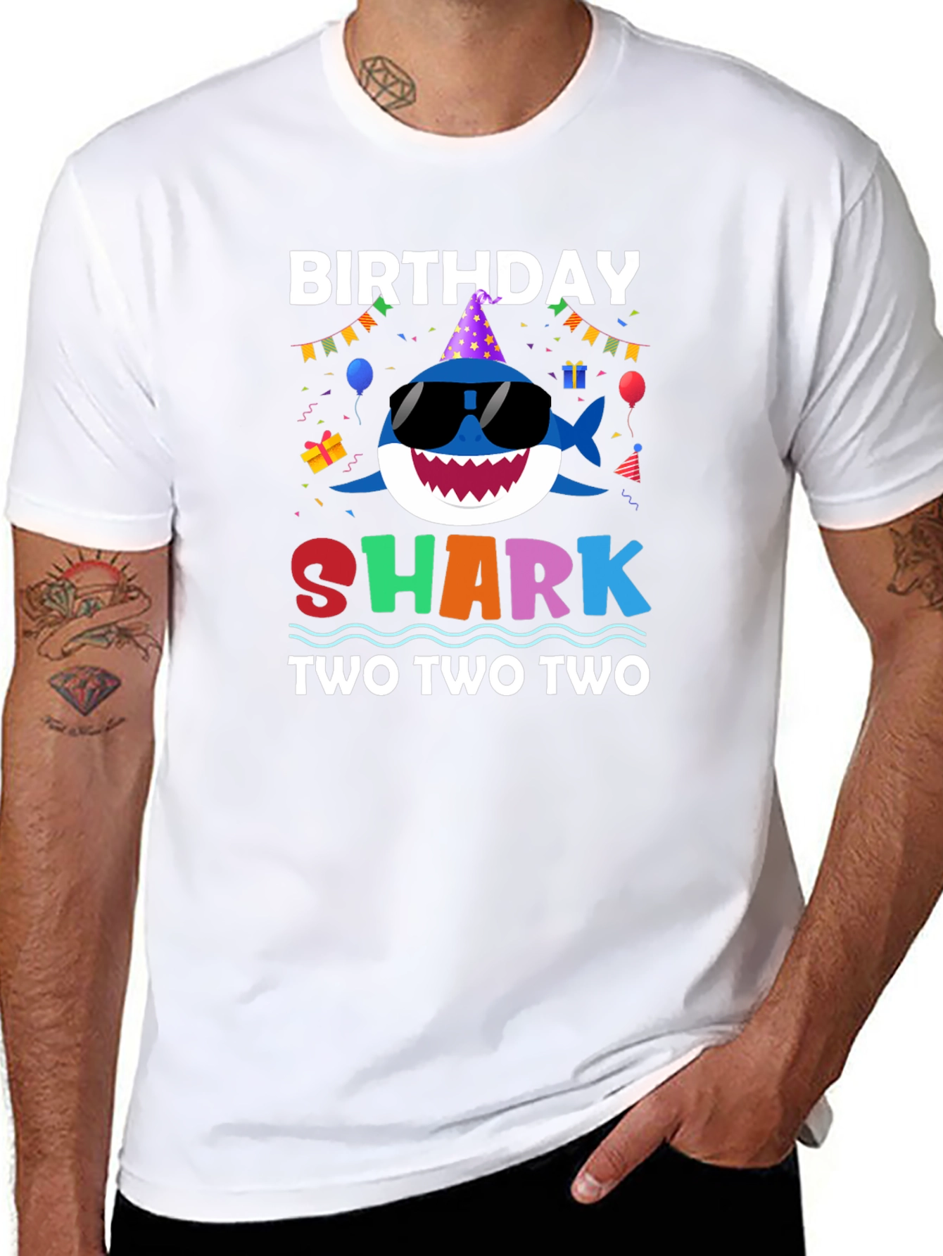 Birthday Shark Two Two Two Black T-Shirt